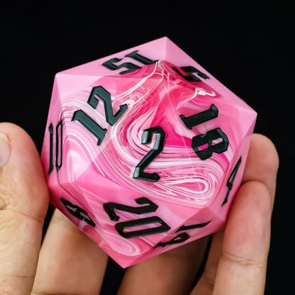 Giant D20 D&D Polyhedral Dice - 55mm, 20 Sided, Pink with White/Silver Black Number for RPG Table Games - color: Pink With White/Silver Black Number