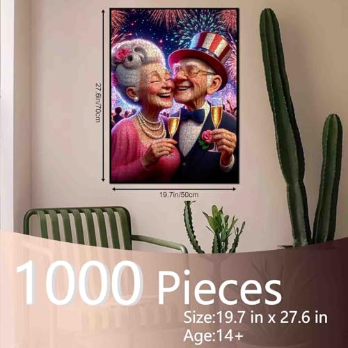 Husband Wife Puzzles 1000 Piece Old Woman and Man Jigsaw Puzzles 1000 Pieces for Couple Adults Intellectual Decompressing Fun Family Game Relaxation Entertainment Activity 19.7 x 27.6 Inch - color: Old Woman-a06