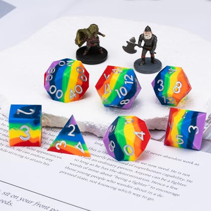 Sharp Edge Silicone Rubber Poly DND Dice Set D&D Polyhedral Dice 7pcs (D4, D6, D8, D10, D12, D20, D%) for Dungeons and Dragons, RPG, MTG for Ages 15 and Up - color: Rainbow 1