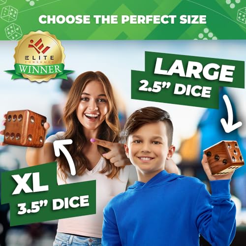 Swooc Games - Yardzee, Farkle & 20+ Giant Dice Games (All Weather) Yard Dice with Wooden Bucket, 5 Scorecards & Marker - Jumbo Dice Yard Game - Extra Large Yard Game for Adults - Jumbo Lawn Fun - size: 3.5" Dice
