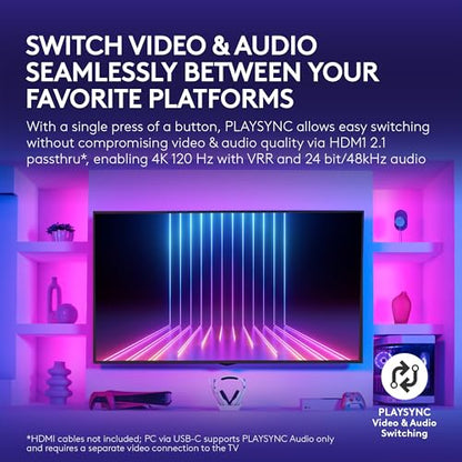 Logitech G Astro A50 X Multi-Platform Wireless Gaming Headset + Base Station for PS5/Xbox/PC: PLAYSYNC Video & Audio Switcher, HDMI 2.1 4K 120Hz VRR, <24bit/48kHz, 24hr Battery, 2.4GHz & BT - White - color: White, style: PLAYSYNC Video & Audio