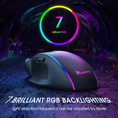 Pauroty Gaming Mouse RGB Wired, Ergonomic PC Gaming Mice with Chroma RGB Backlit, 8000DPI Adjustable, 8 Programmable Buttons&Fire Button, Plug & Play USB Computer Mouse for Windows Mac PC Gamer