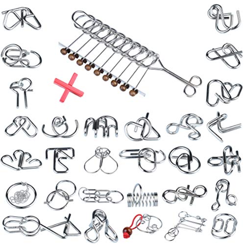 32 Brain Teasers Metal Wire IQ Puzzles,for Adult Children and Student Expanding Mind, Disentanglement Puzzle Unlock Interlock Toys Stocking Stuffers