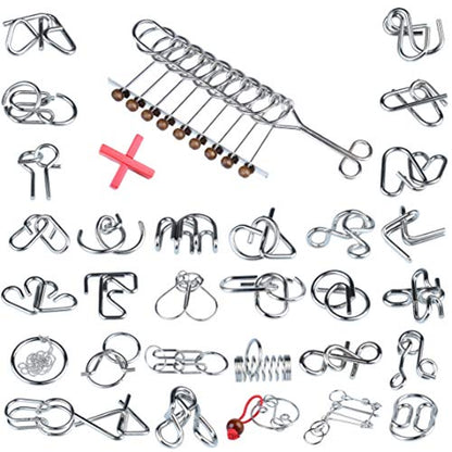 32 Brain Teasers Metal Wire IQ Puzzles,for Adult Children and Student Expanding Mind, Disentanglement Puzzle Unlock Interlock Toys Stocking Stuffers