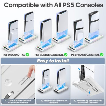 Tokluck PA5/Slim/Pro Cooling Station with Auto Turbofan & 3-Level Speed, PA5 Vertical Stand Cooling Fan Station with Controller Charger, Accessories Base Cooler Docking Station, White - color: White