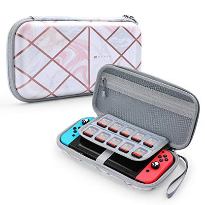 Mumba Carrying Case for for Nintendo Switch OLED & Nintendo Switch, Deluxe Ulta Slim Hard Shell Travel - holds 10 Game Cartridges -Pink Marble - color: Pink Marble