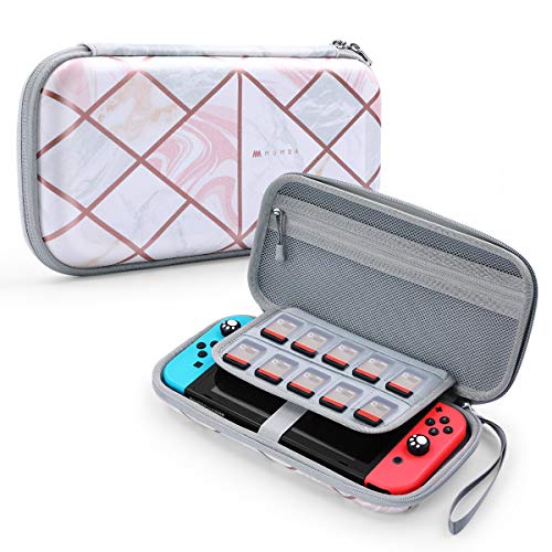 Mumba Carrying Case for for Nintendo Switch OLED & Nintendo Switch, Deluxe Ulta Slim Hard Shell Travel - holds 10 Game Cartridges -Pink Marble - color: Pink Marble