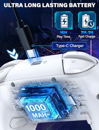 ZRZLMVP Wireless Switch Controllers for Nintendo Switch/OLED/Lite/Switch 2 | 1000mAh Rechargeable Switch Pro Controller with 9 Colors LED Light, Switch Control with Wake Up,Turbo,Vibration,6 Axis Gyro - color: Offwhite