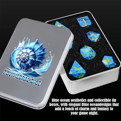 Conch DND Dice Set, 7PCS UV Printed Sharp Edge Acrylic Dice with Metal Gift Box, Lightweight Precision Design for Dungeons & Dragons Players