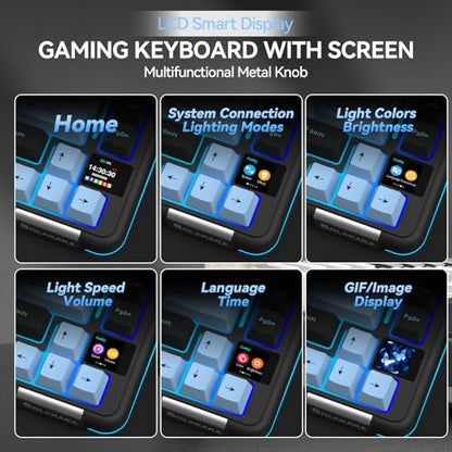 SOLAKAKA A75 PRO Black Gaming Keyboard 75% Wireless Mechanical with Screen and Knob, RGB Backlit Hot Swappable Gasket Pre-lubed PBT Keycaps for PC/Mac/Win - color: BlackBluewhite