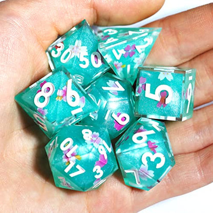 DND Resin Sharp Edge Polyhedral Dice Set,for Dungeons and Dragons RPG MTG Table Games,7 Pcs Handmade Dice Set - color: Emerald Bud