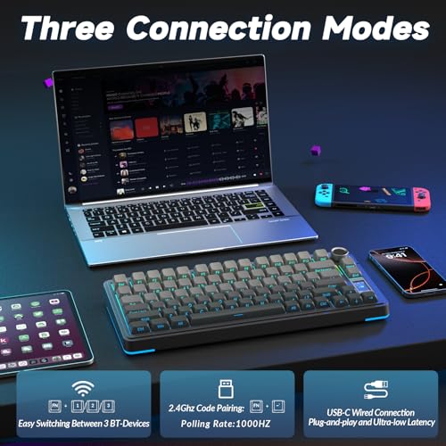 AULA S75 PRO Wireless Mechanical Keyboard with Screen&Knob, Tri-Mode Hot Swappable Gaming Keyboard 75%, Pre-lubed Switches, RGB Backlit, Side Printed PBT Keycaps, Creamy Sounding Computer Keyboards - color: Gradient Black