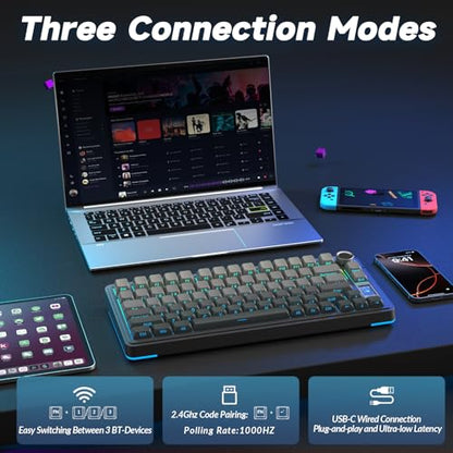 AULA S75 PRO Wireless Mechanical Keyboard with Screen&Knob, Tri-Mode Hot Swappable Gaming Keyboard 75%, Pre-lubed Switches, RGB Backlit, Side Printed PBT Keycaps, Creamy Sounding Computer Keyboards - color: Gradient Black