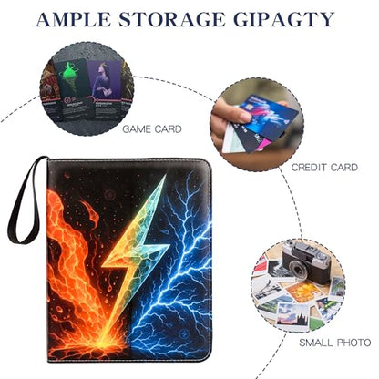 Lightning Trading Card Binder, 900 Cards, 9-Pocket Pages, Zipper | Lightning PU binder with 50 removable double-sided pages, side-loading pockets, 3-ring spine and wrist strap. - color: Lightning Bolt-9 Pockets, size: 9 Pocket, 900 Cards