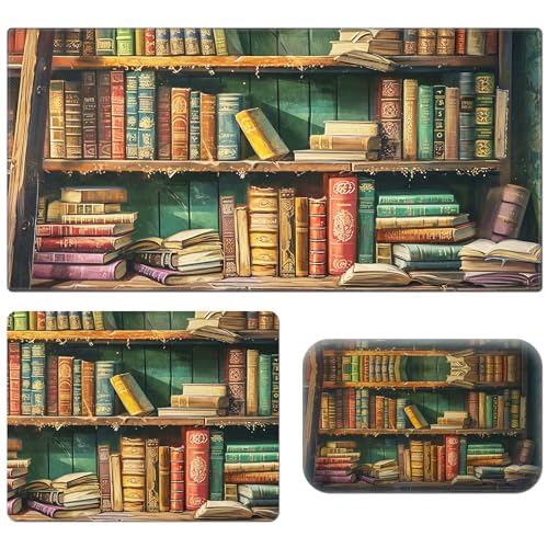 Ergonomic Desk Mat, Large & Small Mouse Pads + Wrist Rest, Anti-Slip, Memory Foam for Home Office Gaming (23.611.8in), Library Bookshelf - color: Library Bookshelf