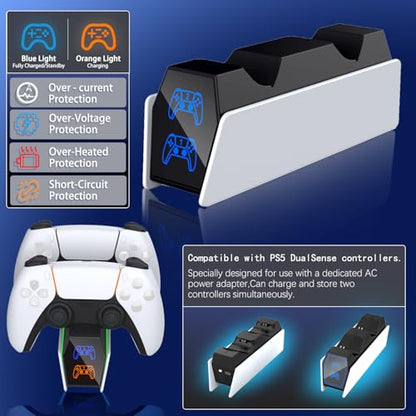 Clearance PS5 Controller Charger with Fast Charging AC Adapter, Charging Station Stand for PlayStation 5 DualSense and DualSense Edge, Dual Docking Station for PS5 Accessories