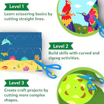 Skillmatics Scissor Skills Preschool Activity Book – Snip Snip Animals | 25 Cutting Activities for Preschoolers, 2 Child–Safe Scissors, Felt Craft Kit, Fun Gift for Kids Ages 3, 4, 5, 6, 7 - style: 5. Animals