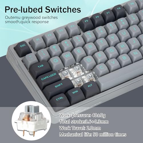 Wired Mechanical Gaming Keyboard, Creamy Sound, Pre-lubed Linear Switches, Gasket Structure with Sound Dampening Foam, Green LED Backlit RGB Side Light, 99 Keys Custom Keyboard for PC,Gray/Black