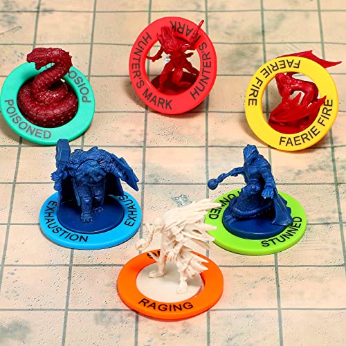 ALIZERO Tabletop RPG DND Condition Markers Set and Spell AOE Damage Marker D&D Area Effect Template, with 96 DND Status Effect Markers in 24 Frequently Used Conditions