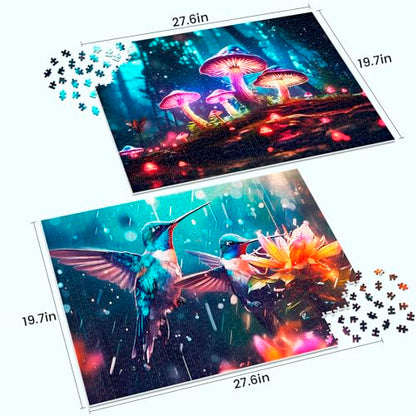 Edsjegn 2 Pack 1000 Piece Puzzle for Adults Jigsaw Puzzles 1000 Pieces 2000 Piece Puzzles for Adults Hummingbird Mushroom Jigsaw Puzzles White Elephant Gifts - color: Hummingbird + Mushroom