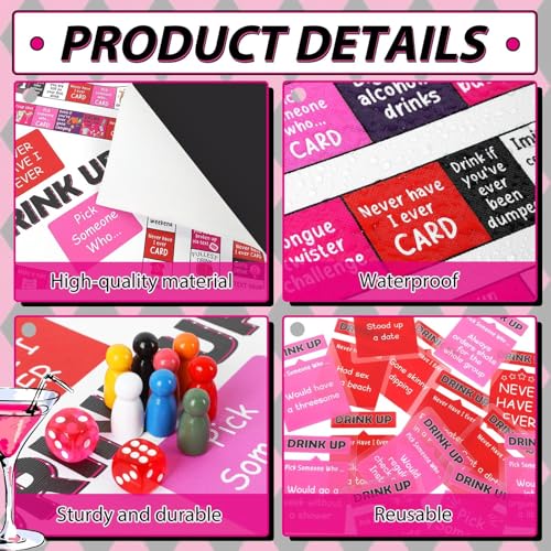 Drinking Board Games for Adults Waterproof Rubber Mat Drink Up Board Games Adult Tipsy Funny Party Interactive Drinking Games Ideal for Game Night Birthday Party Play, Age 21+, 2-8 Players