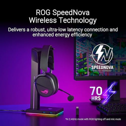 ASUS ROG Pelta Wireless Gaming Headset with Detachable Mic – Tri-Mode (BT, 2.4GHz, USB-C) 50mm Titanium-Plated Drivers, 70Hr Battery, Ergonomic, Lightweight, for PC, PS5, PS4, Switch, Mobile - Black - color: Black