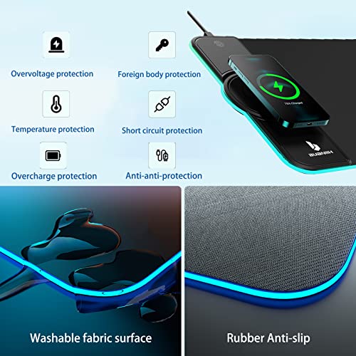 RGB Gaming Mousepad,Wireless Charging Desk Mat,15W Fast Charging | Extened Large Size,with Phone Holder,10 Lighting Modes For Office Mobile Phone Devices,Home & Office,31.5"X11.8"(Galaxy) - color: Galaxy