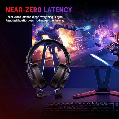 QCY Heroad VT200 Gaming Headset for PC: 53mm Neodymium Drivers - Detachable Noise Canceling Microphone - 2.4G/Bluetooth 6.0/Wired - Compatible for PS4/PS5, Switch, Xbox - 7.1 Surround Sound - color: Sliver