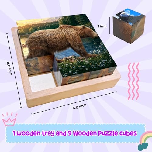 Wooden Cube Puzzle of Native North American Animals | Wooden Puzzles for Kids & Toddlers Ages 3 4 5 6 7 8 - style: American wildlife
