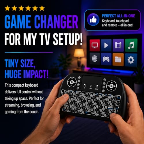 Mini Wireless Keyboard with Touchpad, Bluetooth + 2.4GHz RF Remote Control, 7-Color Backlit Rechargeable Keyboard for Smart TV, Android TV Box, Fire Stick, PC, Laptop, HTPC, Raspberry Pi & Tablet