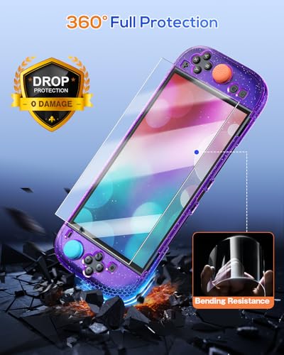 FYOUNG Protective Case for Nintendo Switch 2, Slim Hard Shell Accessories | Switch 2 Cute Case, Scratch&Shock Protection Cover with Screen Protector, 8 Thumb Grip(Translucent Purple, Switch 2 7.9inch) - color: Translucent Purple