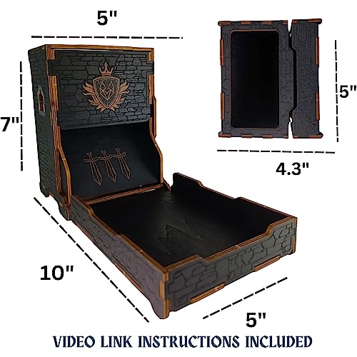 FOXBITE Dice Tower for Dungeons and Dragons Tower with Tray Wood Laser Etched DND Portable and Collapsible Dice Roller Perfect for Board Game and Tabletop RPG, Natural Wood Carved and Printed 5e