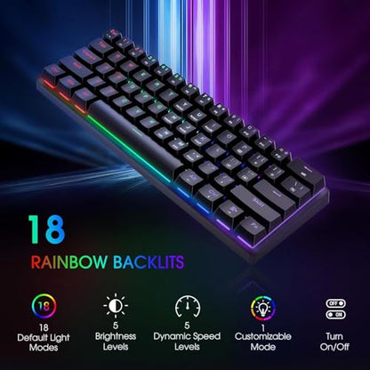 Portable 60% Mechanical Gaming Keyboard, Wired Keyboard with Blue Switches,LED Customization Backlit,61 Keys Ultra-Compact Mini OfficeKeyboard for PC/Mac/Xbox,Easy to Carry On Trip-Black - color: Premium Black
