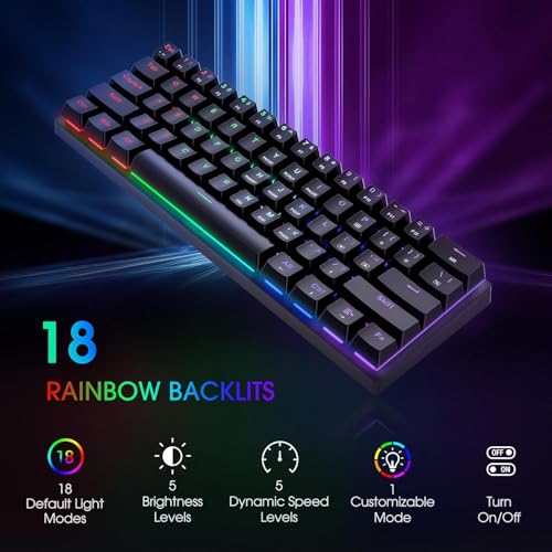 60% Wired Mechanical Gaming Keyboard with Blue Switches, LED Backlit | 61 Keys Ultra-Compact Mini Portable Office Keyboard for PC/Mac/Xbox, 18 LED Backlight, Easy to Carry On Trip, Black - color: Premium Black