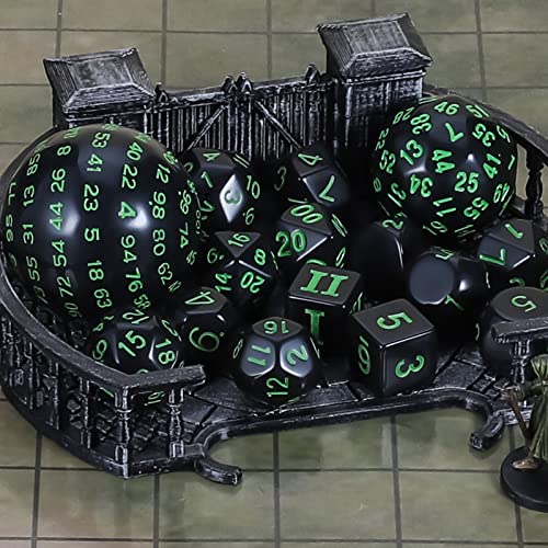 CiaraQ DND Polyhedral Dice Set (15pcs) D4-D100 Game Dice with Dice Bag | Acrylic Role Playing Dice for Dungeons and Dragons MTG Table Games (Black & Green) - color: Black & Green