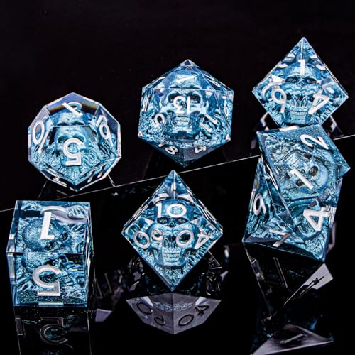 DND Skull Dice Set 7PCS Necromancer Polyhedral Dice for Dungeons Dragons RPG Role Playing Game, Resin Sharp Edged D and D Dice with Gift Box D6 D8 D10 D12 D20 (Navy Blue) - color: Navy Blue&silver