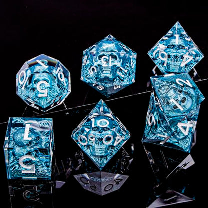 DND Skull Dice Set 7PCS Necromancer Polyhedral Dice for Dungeons Dragons RPG Role Playing Game, Resin Sharp Edged D and D Dice with Gift Box D6 D8 D10 D12 D20 (Navy Blue) - color: Navy Blue&silver