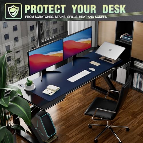 K KNODEL Large Office Leather Desk Mat, Mouse and Keyboard Pad, Computer and Laptop Mat, Desktop Protector and Cover, Writing Pad and Blotter (47.2"x17", Dark Blue) - color: Dark Blue, size: 47.2" x 17"