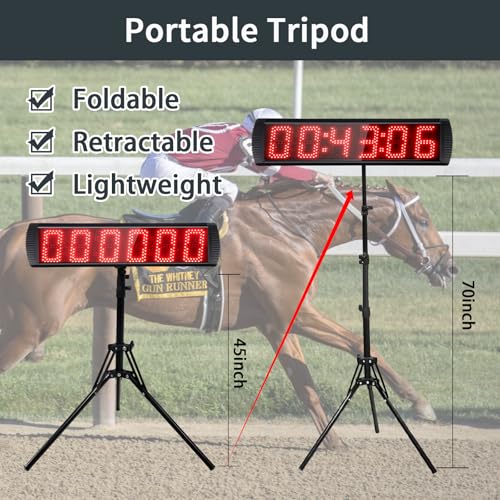 Portable 5 inch High 6 Digits LED Race Clock with Tripod for Running Events, Countdown/up Digital Race Timer, 12/24-Hour Clock,LED Stopwatch by Remote Control - style: Remote Control+Tripod