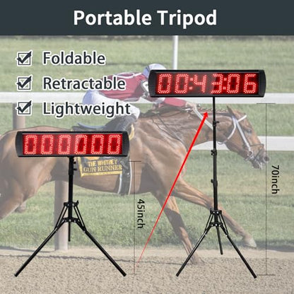 Portable 5 inch High 6 Digits LED Race Clock with Tripod for Running Events, Countdown/up Digital Race Timer, 12/24-Hour Clock,LED Stopwatch by Remote Control - style: Remote Control+Tripod