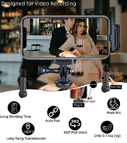 NPTCL Mini Wireless Microphone USB C for iPhone 17/16/15, Android Phone | Noise Canceling Clip on Mic,10 Hour Battery Life, 100Ft Transmission for Video Recording Vlogging Streaming Youtube Tiktok - style: 01 USB C