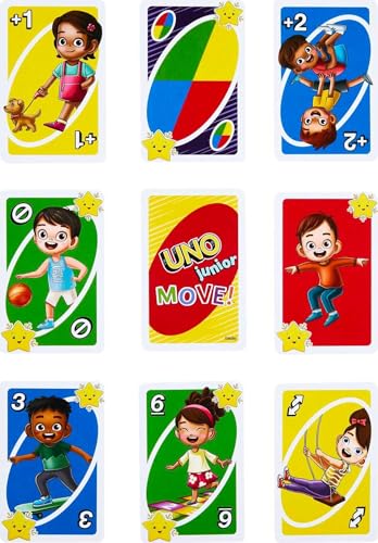 Mattel Games UNO Junior Move Kids Card Game with Action Rules for Family Night, Game Night, Travel, Camping and Party, UNO Cards - style: Move!