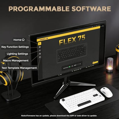 DAREU FLEX75 Gasket Wireless Mechanical Keyboard with Knob | Tri-mode,Hot Swap,75% Custom Gaming Keyboard with PBT Keycaps,RGB Backlit for Mac/Win - color: White