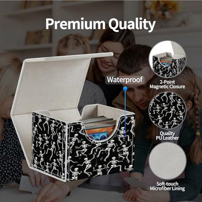 PU Leather Deck Box for MTG Commander Cards, Fits 100+ Double Sleeved Cards, Secure Magnetic Trading Card Storage Case for TCG CCG,Dancing Skeleton Pattern - color: Dancing Skeleton Pattern