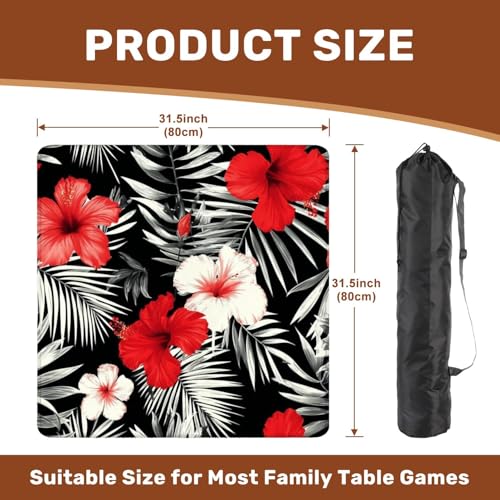Mahjong Mat 31.5" x 31.5" Red White Hibiscus Flowers Black White Leaves Seamless Beach Non-Slip Noise Reduction Mahjong Tiles Table Cover for Dominoes Poker Card Board and Tile Games - color: Color4