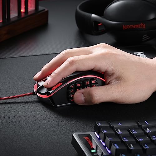 Redragon M990 Wired RGB MMO Gaming Mouse 32000 DPI Remapping Keys | Stable Lag-Free Connection, Redefine Keybinding Macro, Vibing Backlight, Ergonomic Grip Body Comfort - color: Black, style: Wired M990