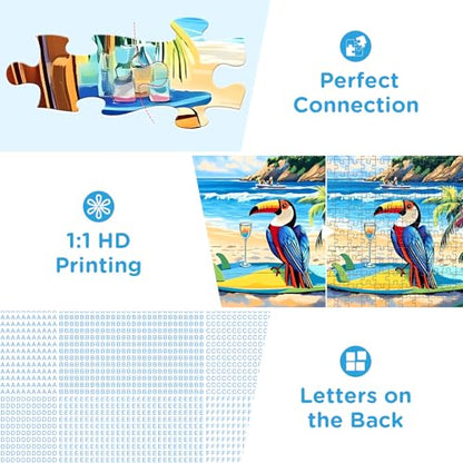 500 Piece Jigsaw Puzzle for Adults, Beach Scenery Jigsaw Puzzle, Chair and Guitar Jigsaw Puzzles, Seaside Lover Challenging Puzzles for Friends Family Activity Game Nights Gifts - style: Sea