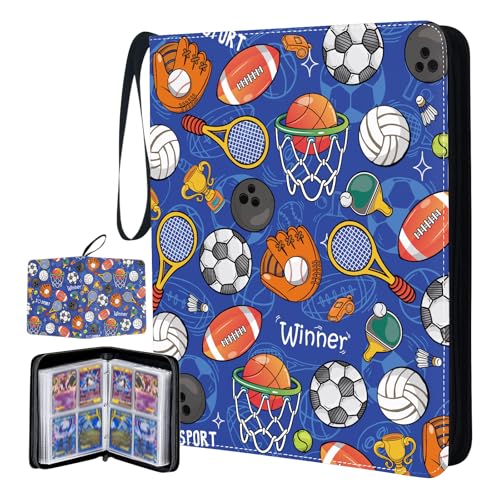 4 Pocket Card Binder, Sports Trading Card Binder 4 Pocket, Collectible Trading Card Holder for 400 Cards, PU Leather Binders Game Cards Collection Sports Cards Collector Albums with Zipper - color: Sports, size: 400 Pockets
