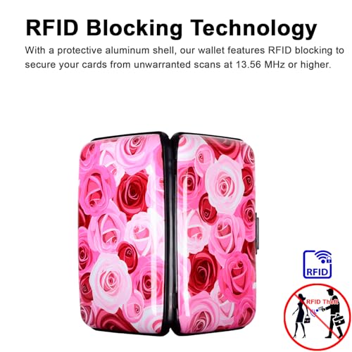 Credit Card Holder, Metal Card Wallet RFID Blocking Mini Slim Aluminum Business Hard Card Case for Women Men (Roses) - color: Roses