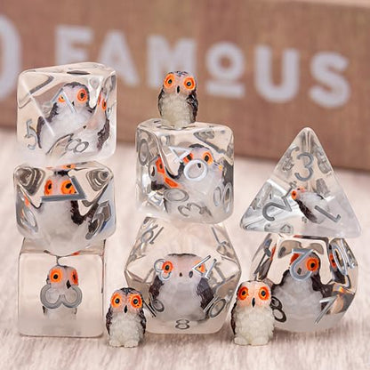 DND Resin Dice Set, Polyhedral D&D D and D Dice Inclusion Dice for Dungeons and Dragons MTG RPG (Owl) for 15 Years and Up - color: Owl